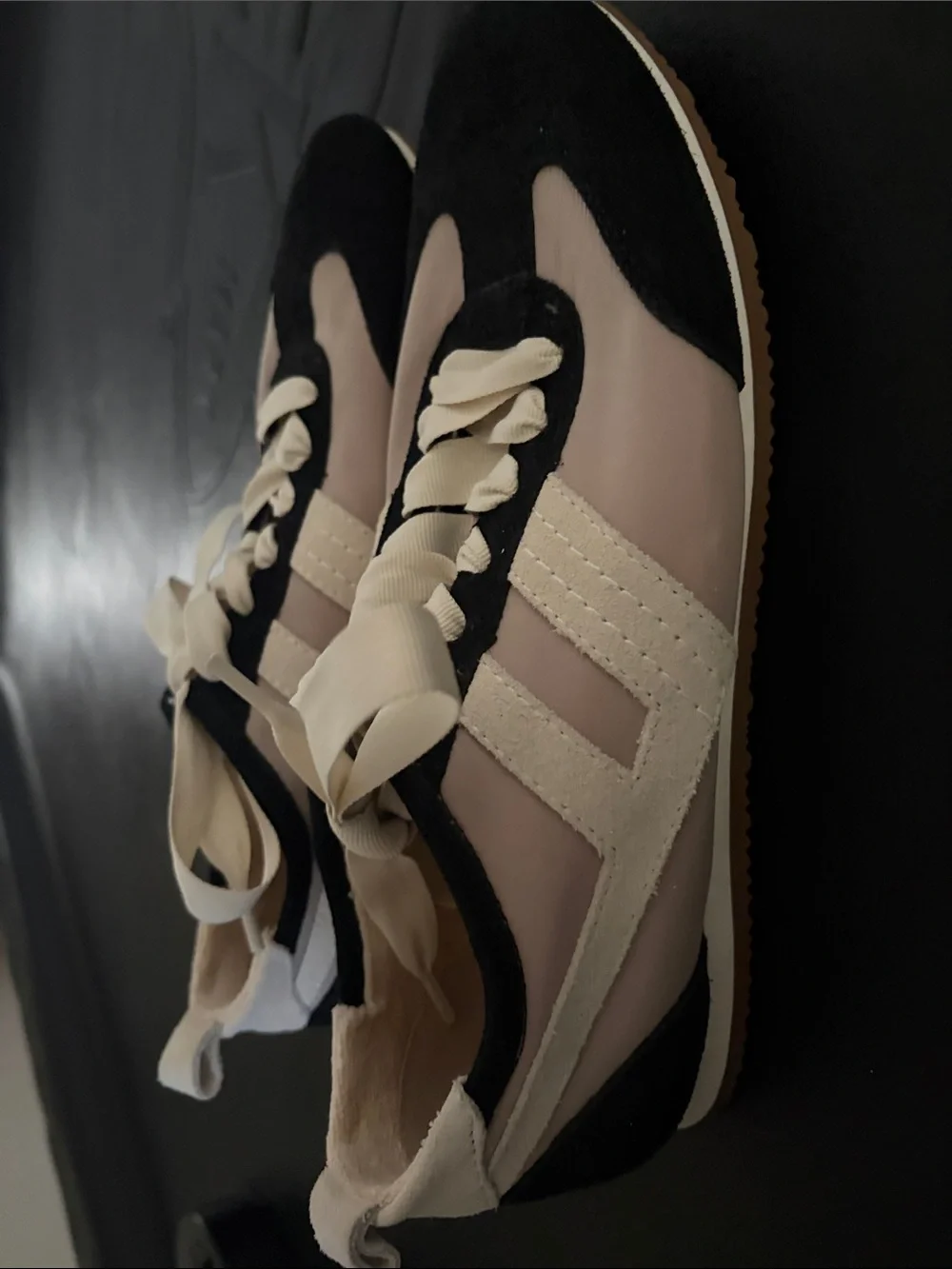 Free People Aces Black and Cream Lace-Up Women's Sneakers 7.5